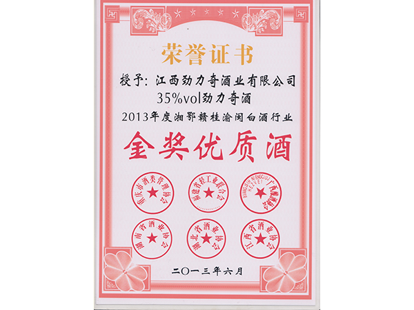 高清“劲力奇”获奖证书2013年